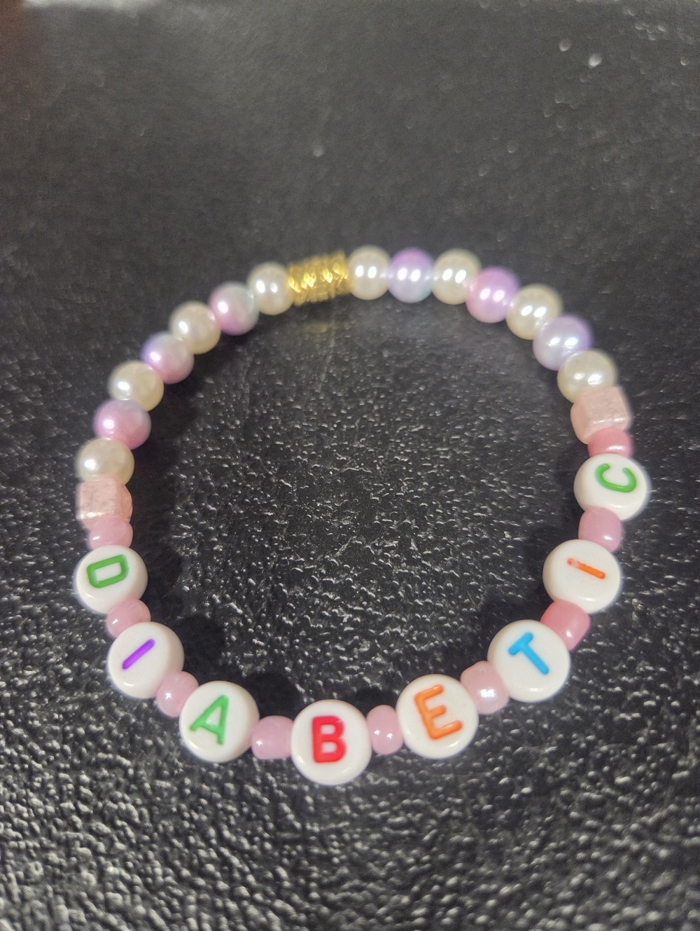 Handcrafted Beaded Stretch Bracelet - Pink, Pearl & Multicolor Letters